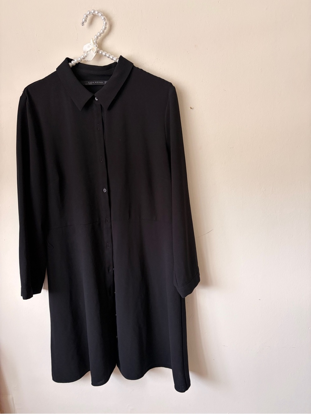 Zara Black Long Sleeve Shirt Dress with Classic Collar